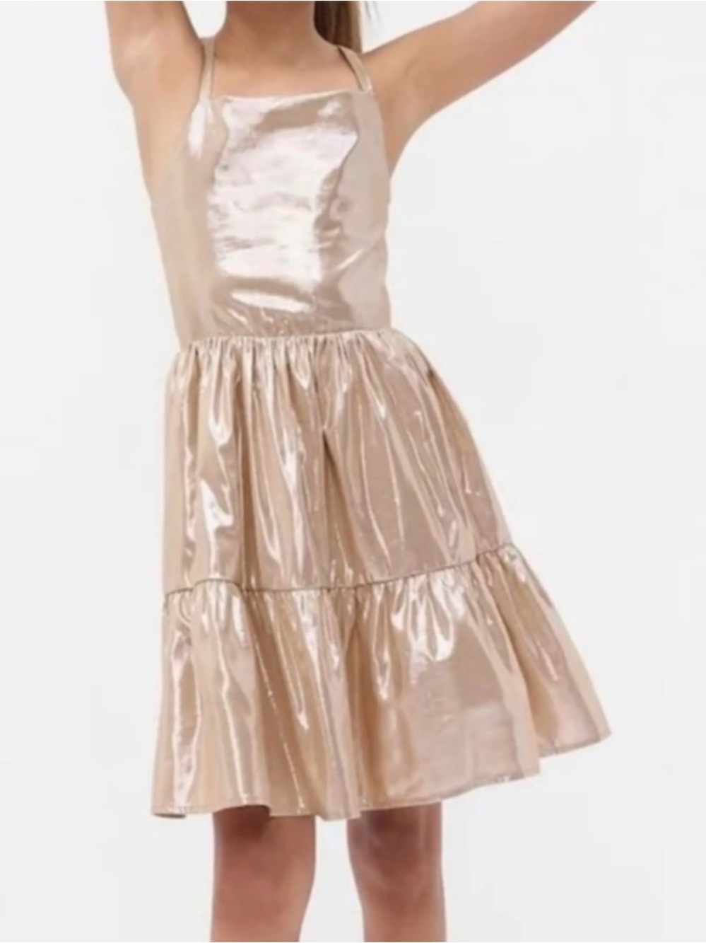 GAP Girls Shiny Rose Gold Metallic Tiered Dress